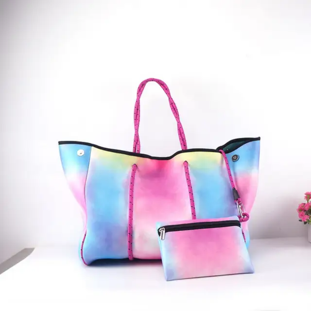 Printed Neoprene Large Tote - Rainbow