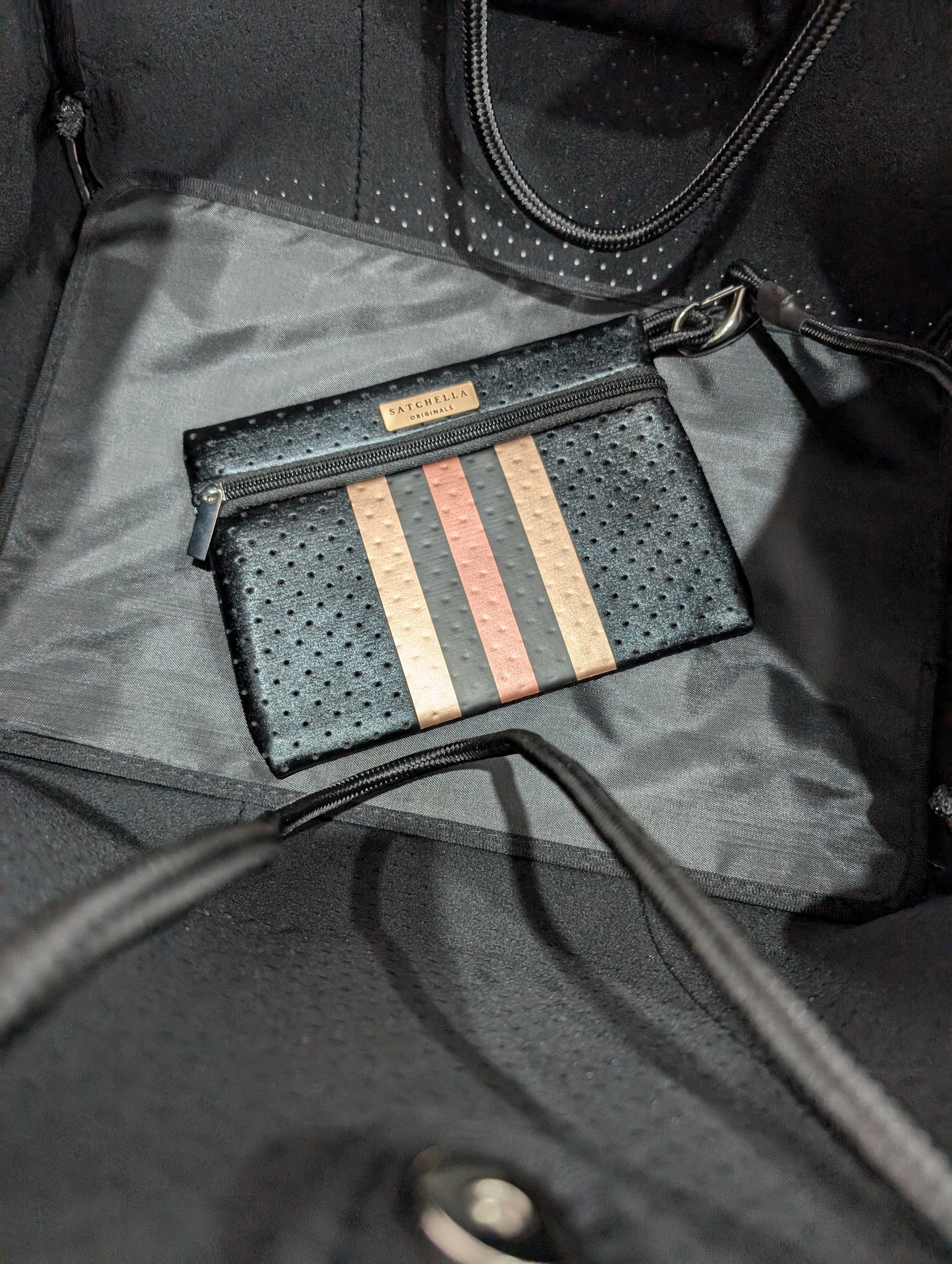 Printed Neoprene Large Tote by Satchella Originals - Black/Rose Gold