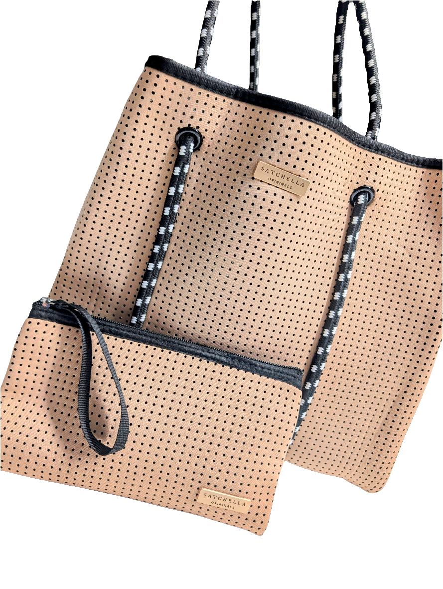 Nude Neoprene Tote (Medium) with pouch and ribbon scarf - by Satchella Originals