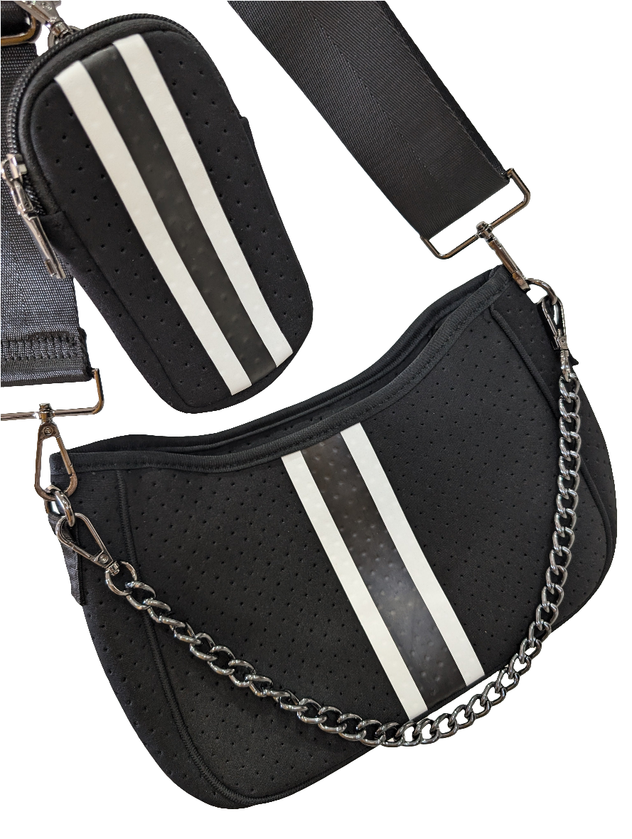 Handbag Neoprene with pouch - Black/White