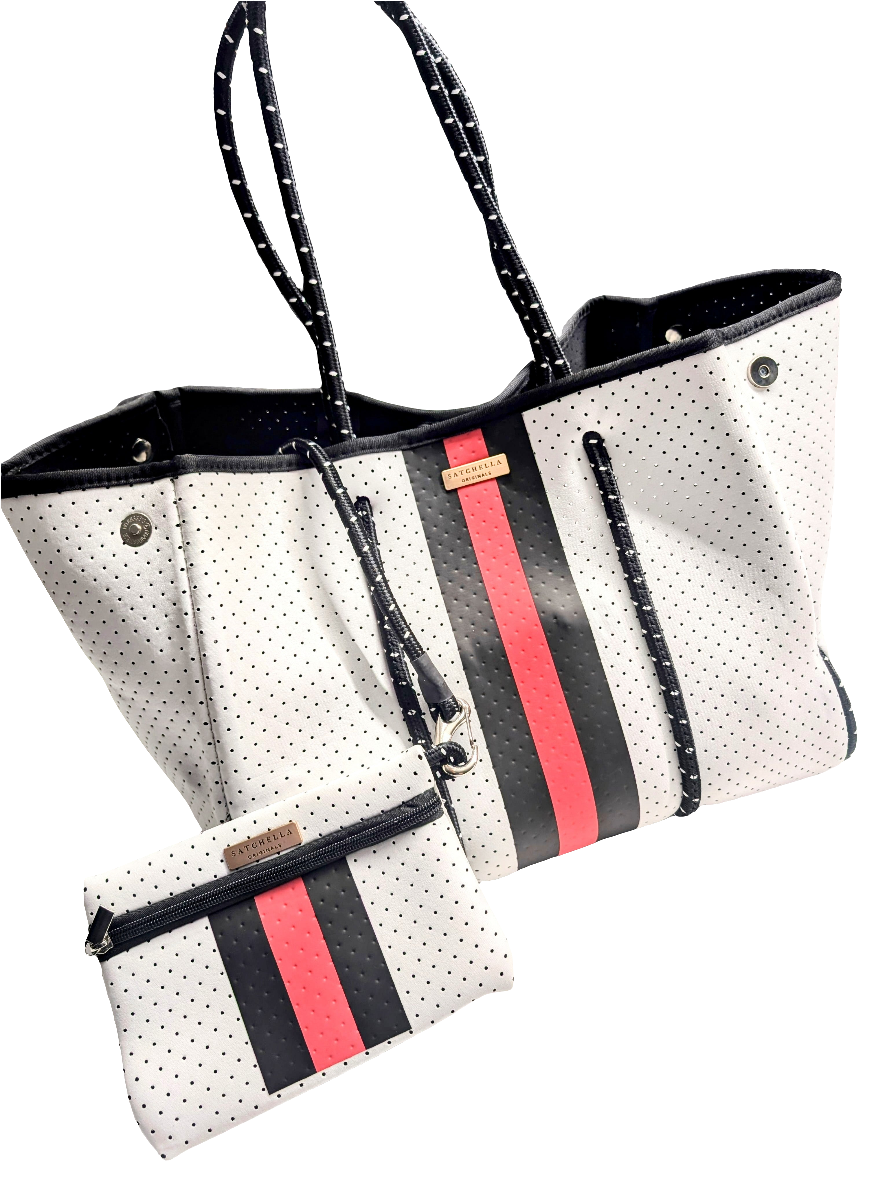 Printed Neoprene Large Tote by Satchella Originals - White/BlackRed