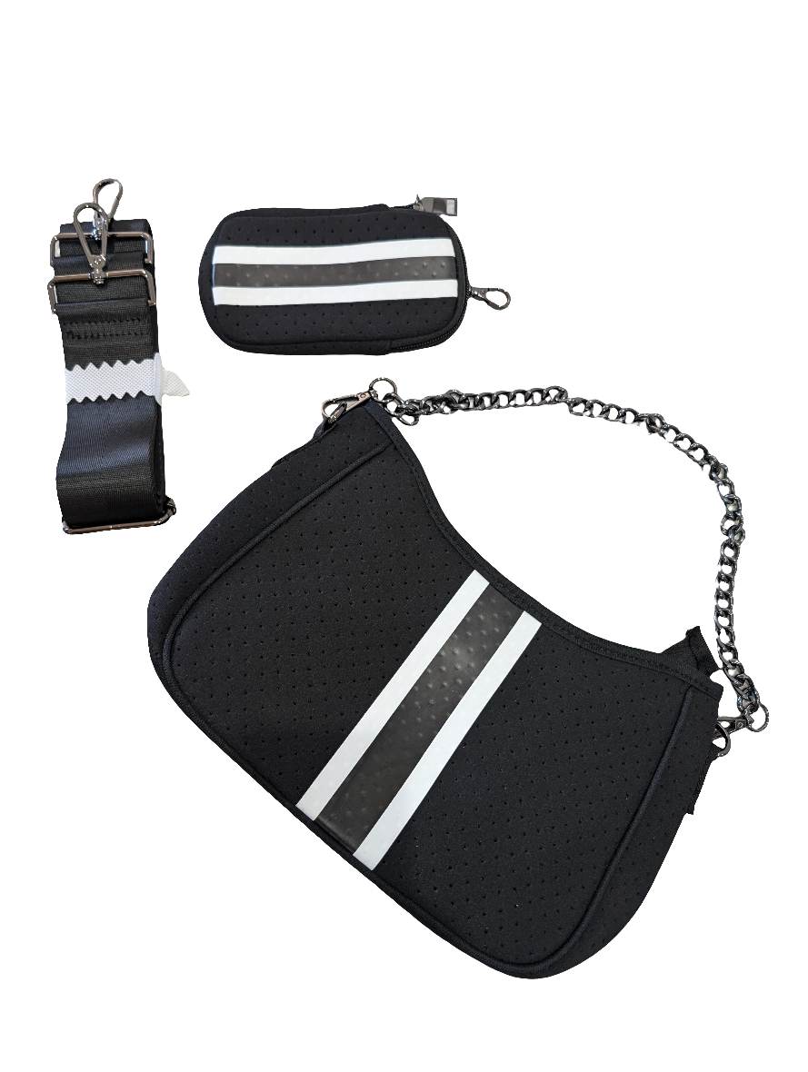 Handbag Neoprene with pouch - Black/White