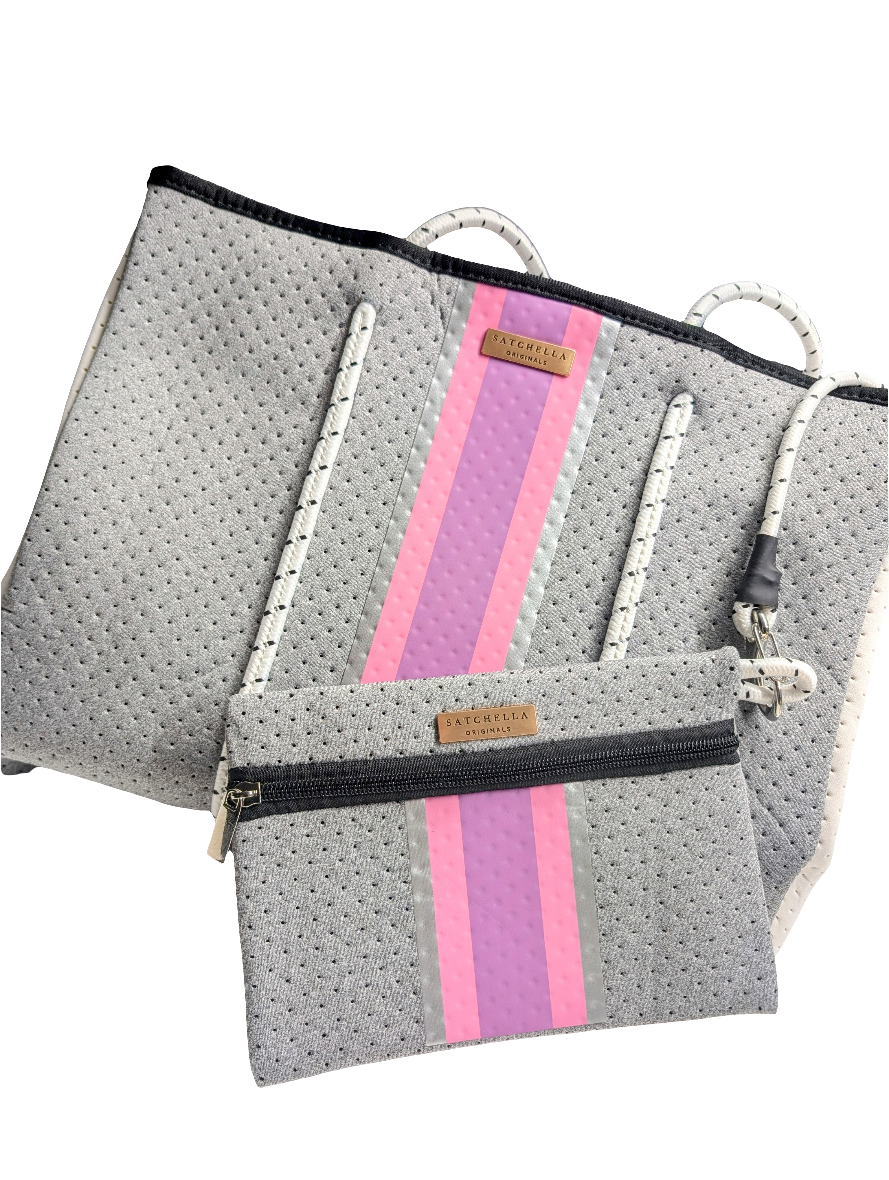 Printed Neoprene Large Tote by Satchella Originals - Grey/Pink