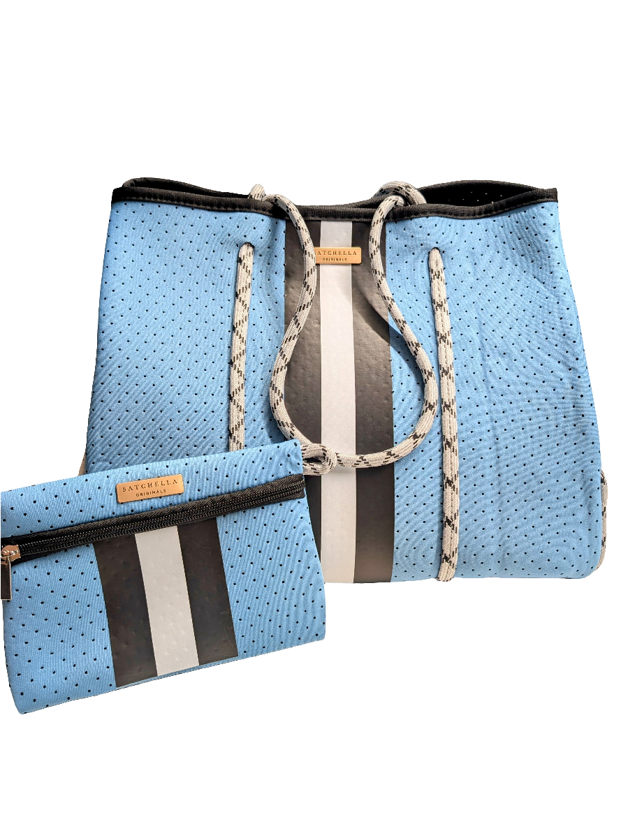 Printed Neoprene Large Tote by Satchella Originals - Blue/White