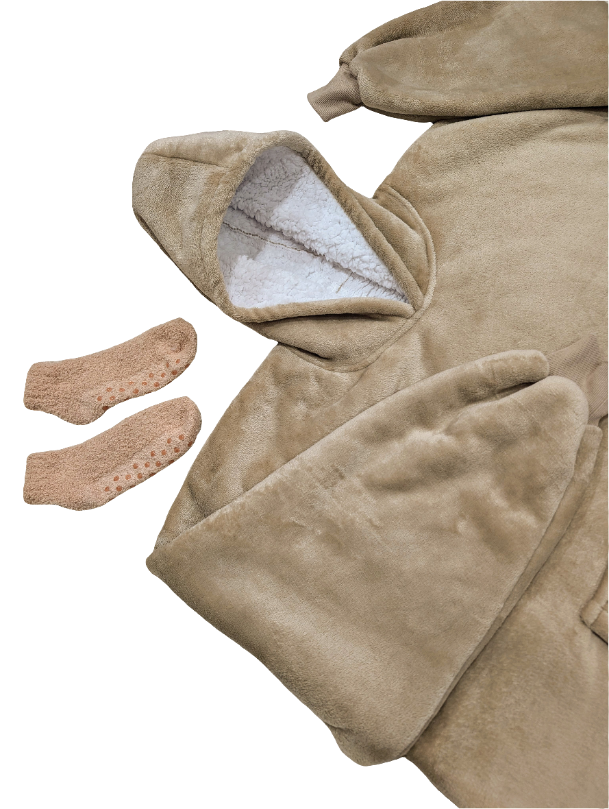 Oversized Hoodie with matching Bed Socks - Beige