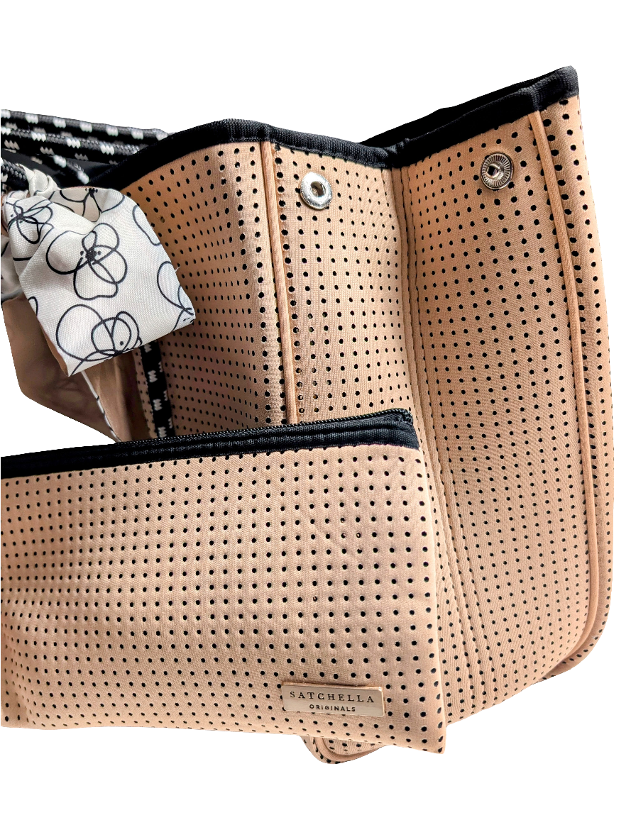 Nude Neoprene Tote (Medium) with pouch and ribbon scarf - by Satchella Originals