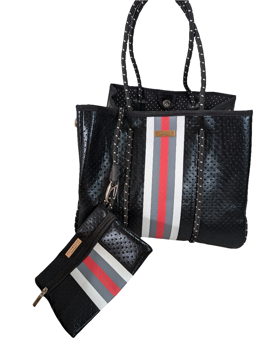 Printed Neoprene Large Tote by Satchella Originals - Black/Red
