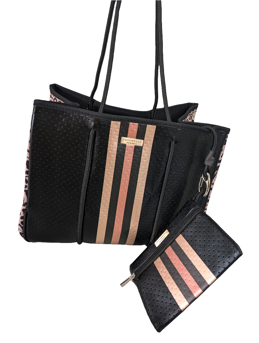 Printed Neoprene Large Tote by Satchella Originals - Black/Rose Gold