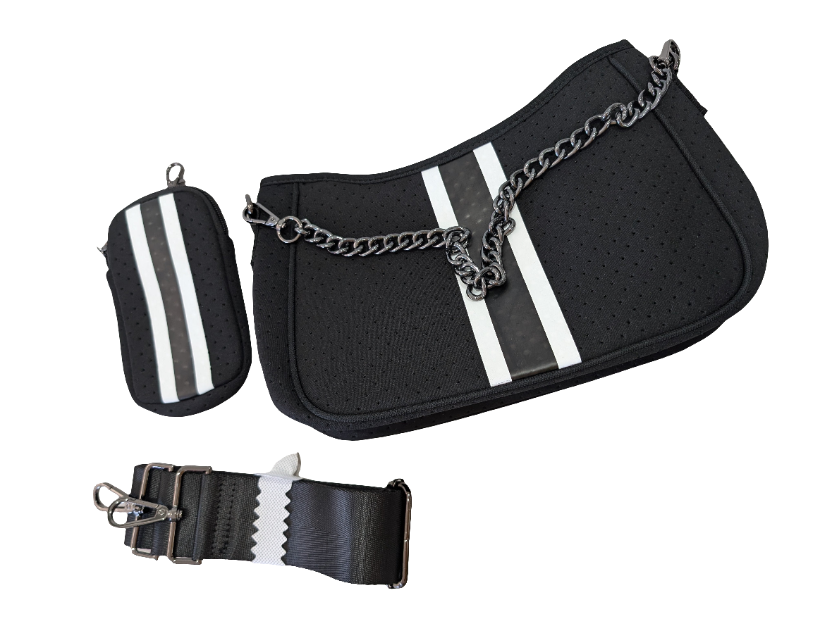 Handbag Neoprene with pouch - Black/White