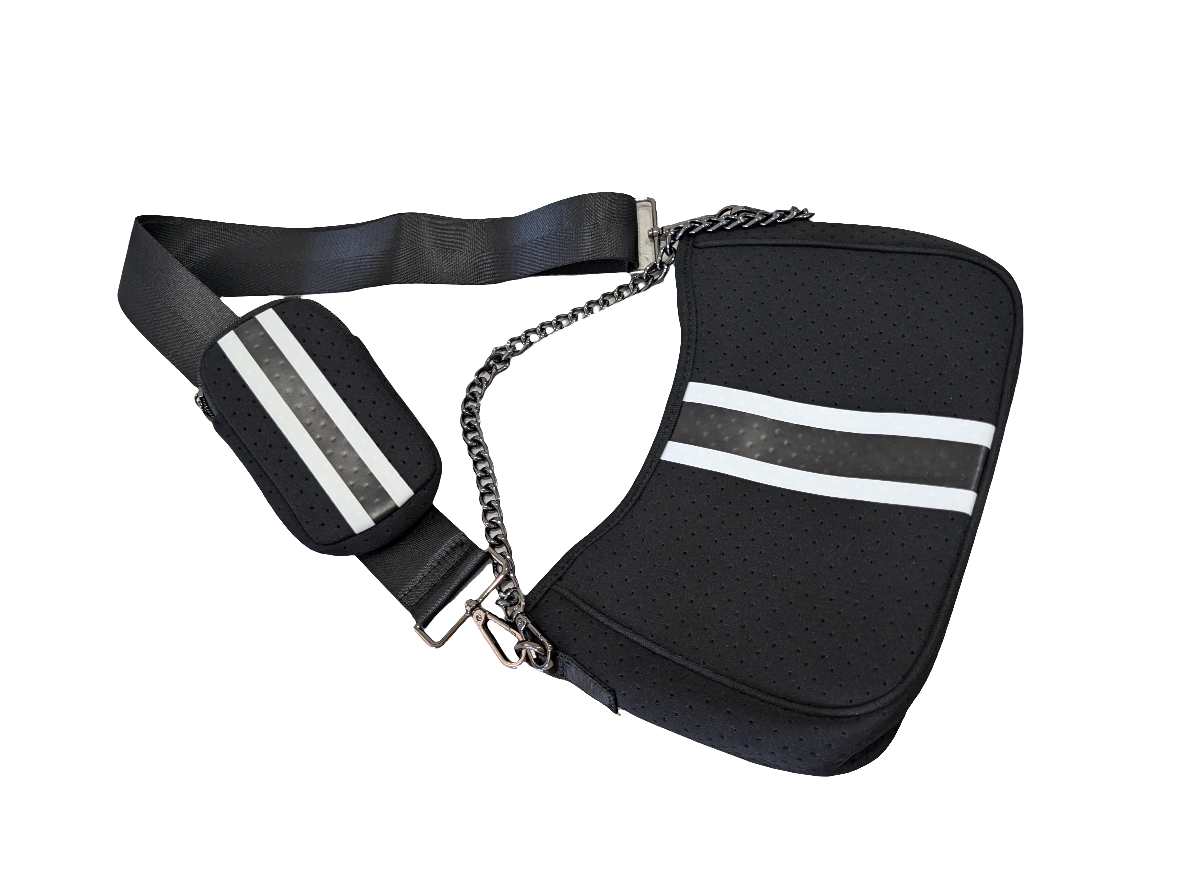 Handbag Neoprene with pouch - Black/White