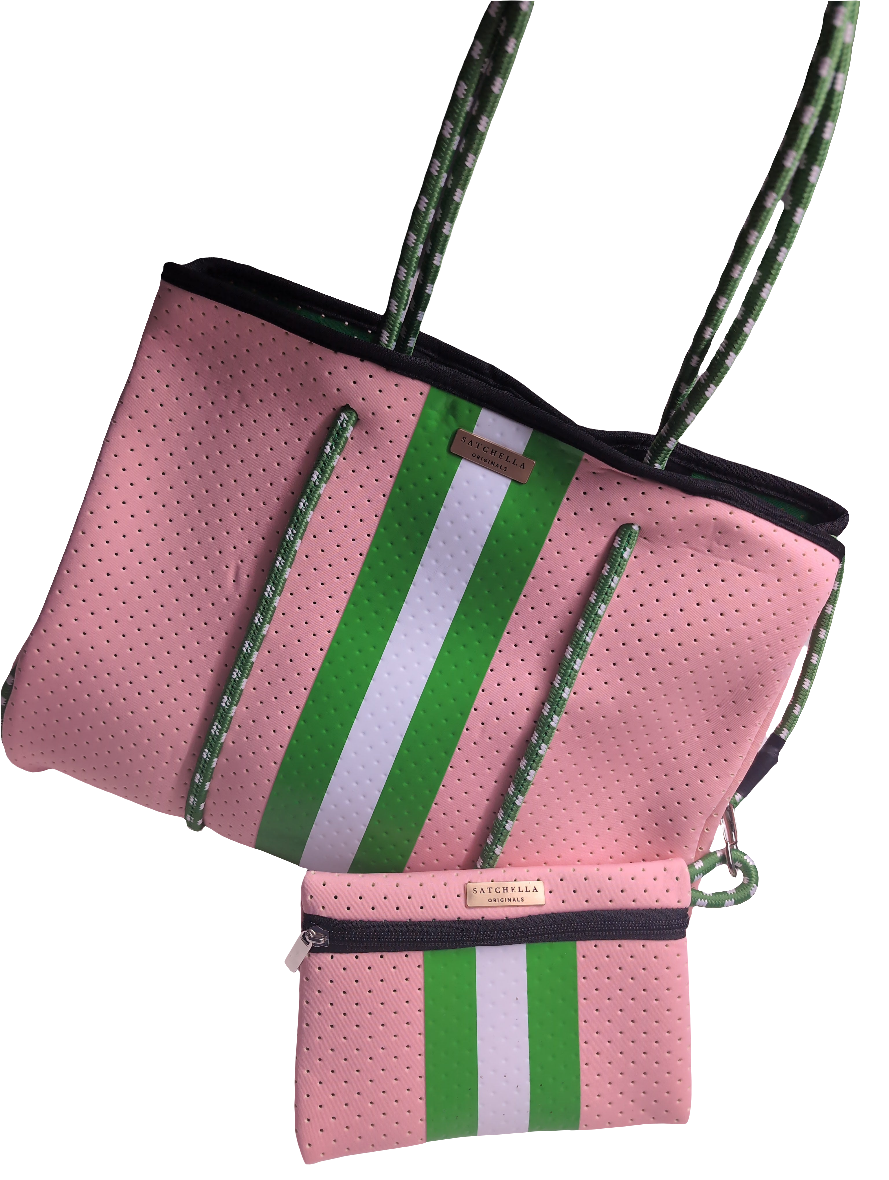 Printed Neoprene Large Bag by Satchella Originals - Pink/Green