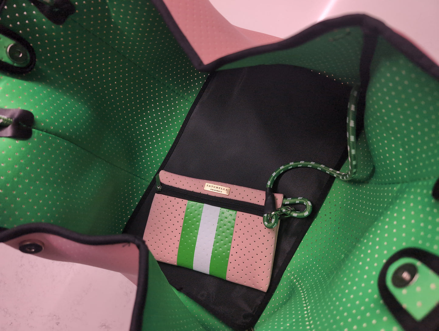 Printed Neoprene Large Bag by Satchella Originals - Pink/Green