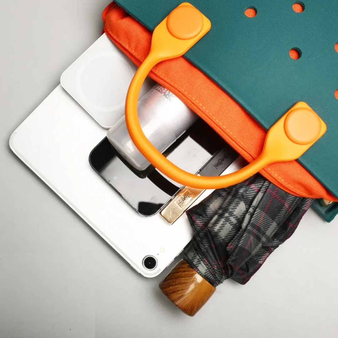 EVA Tote bag with Insert and charm - Dark Green/Orange
