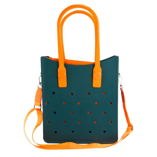 EVA Tote bag with Insert and charm - Dark Green/Orange