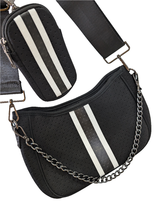 Handbag Neoprene with pouch - Black/White