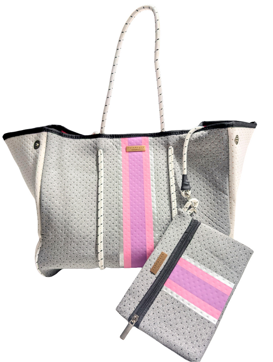 Printed Neoprene Large Tote by Satchella Originals - Grey/Pink