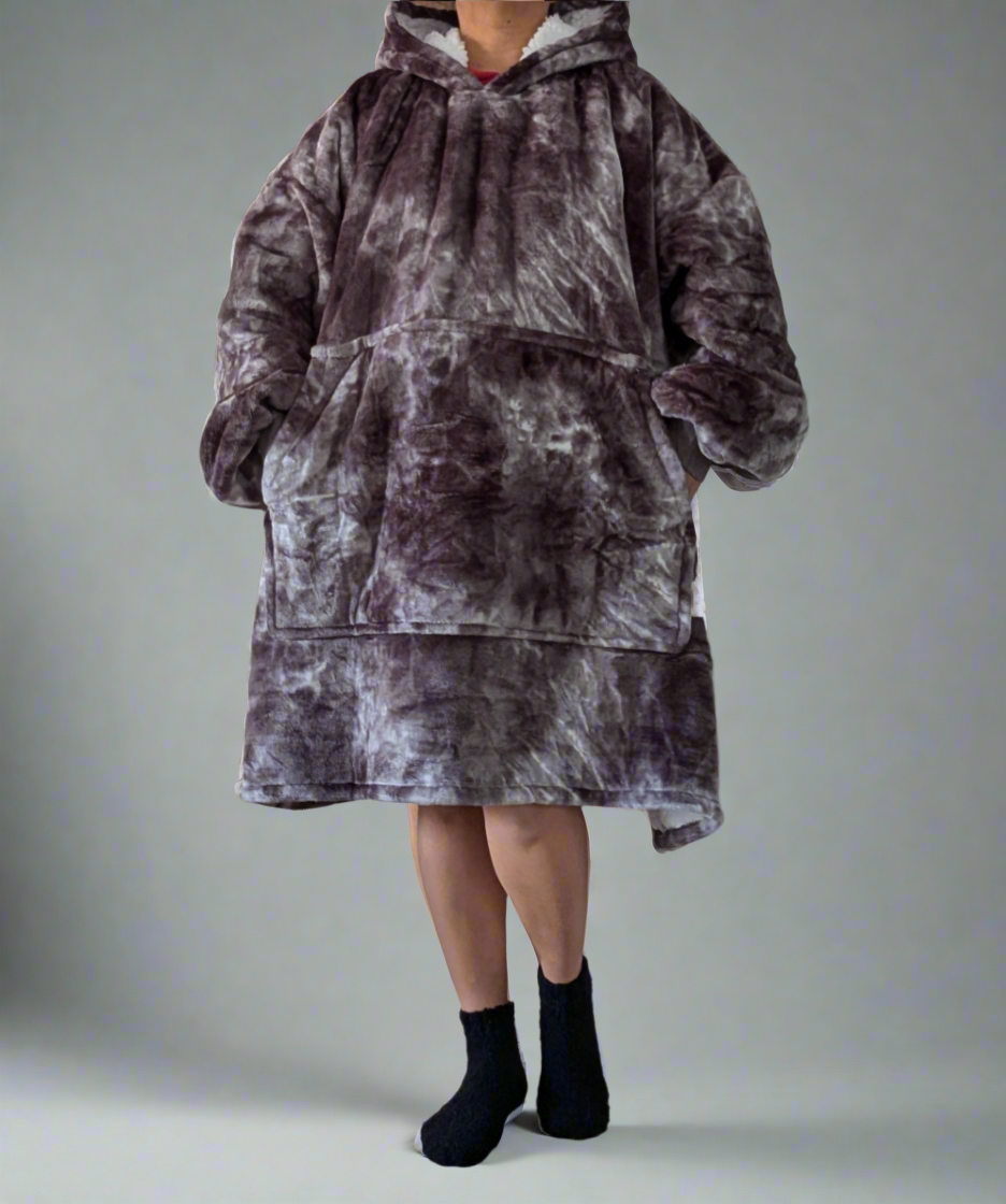 Oversized Hoodie with matching Bed Socks - Tye Dye Black/Grey