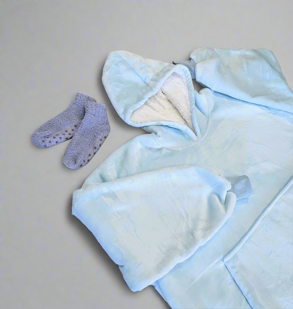 Oversized Hoodie with matching Bed Socks - Light Blue