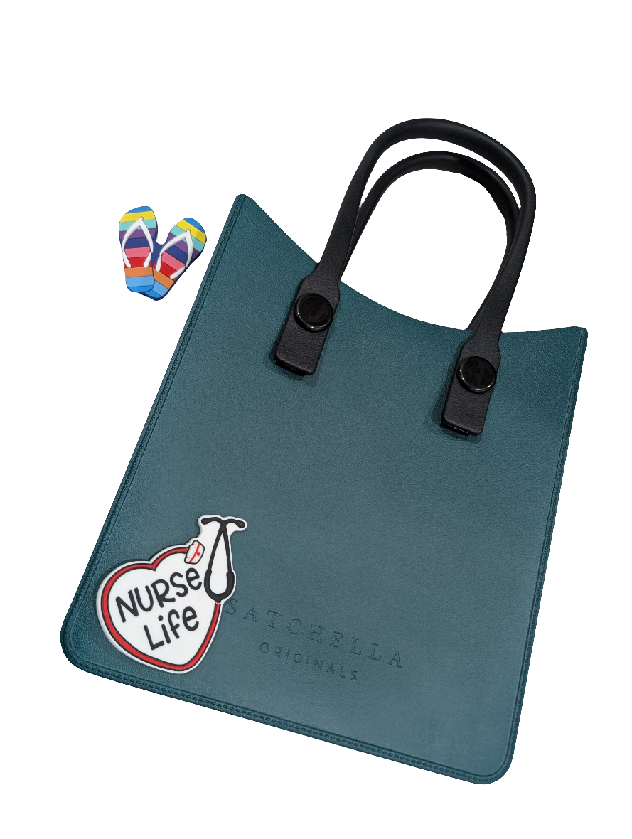 EVA Tote bag with Insert and charm - Dark Green/Orange