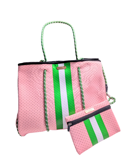 Printed Neoprene Large Bag by Satchella Originals - Pink/Green