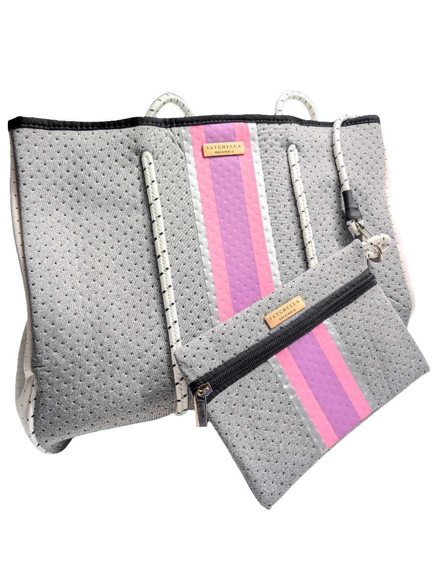 Printed Neoprene Large Tote by Satchella Originals - Grey/Pink