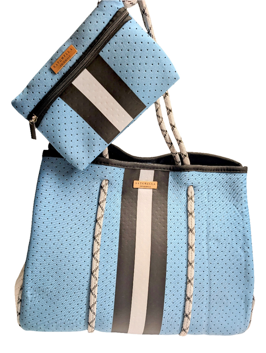 Printed Neoprene Large Tote by Satchella Originals - Blue/White