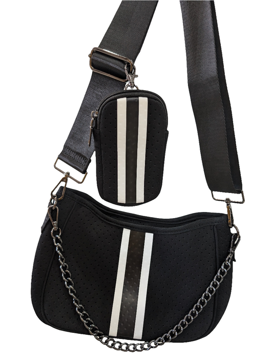 Handbag Neoprene with pouch - Black/White