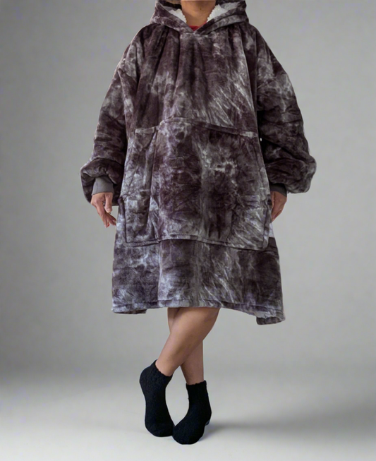 Oversized Hoodie with matching Bed Socks - Tye Dye Black/Grey