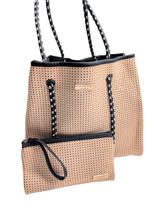 Nude Neoprene Tote (Medium) with pouch and ribbon scarf - by Satchella Originals